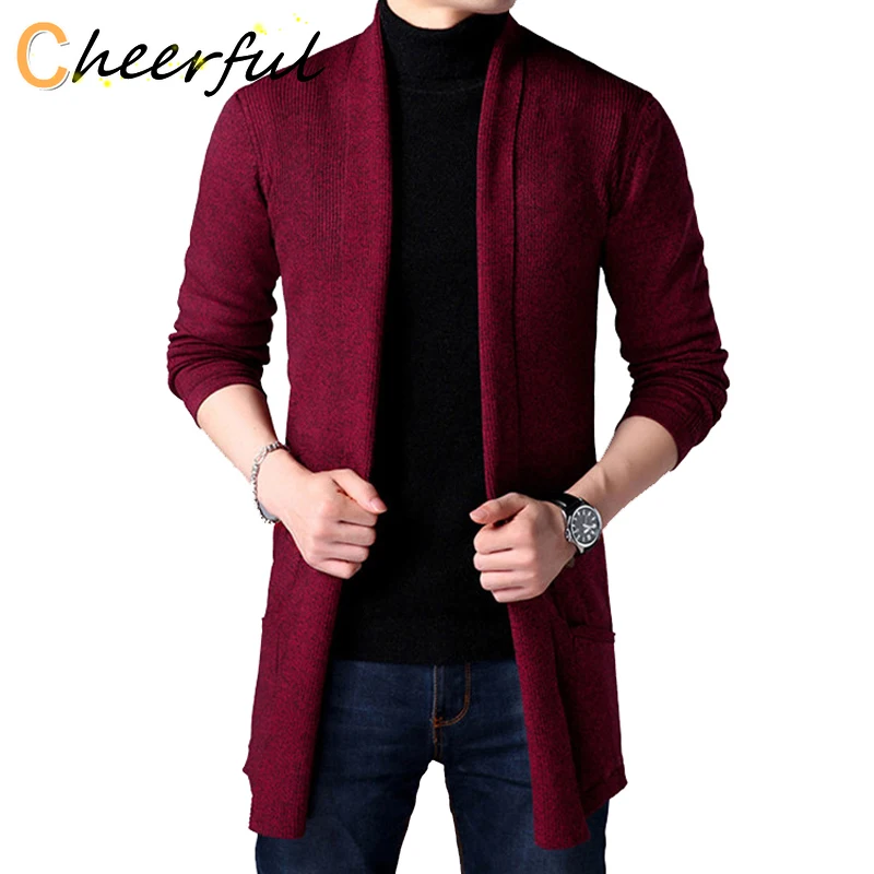 

Мужской длинный вязаный свитер, однотонная кофта, весна-осень