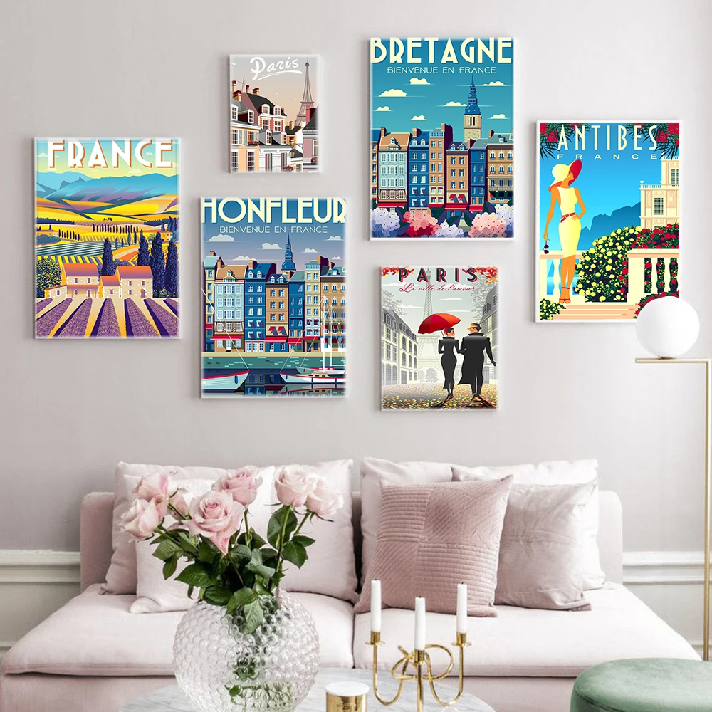 

Vintage City Scenery France Paris Travel Farm Nordic Poster Wall Art Canvas Painting Wall Pictures For Living Room Unframed