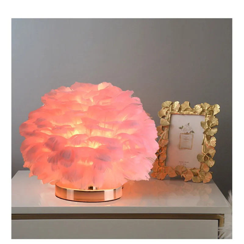 Feather Table Lamp Brightness Adjustable With Switch Creative Lampshade Wedding Home Bedroom Decor LED Bedside | Лампы и освещение