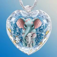 heart shaped crystal glass elephant pendant necklace womens necklace new fashion metal accessories party jewelry gifts for girl