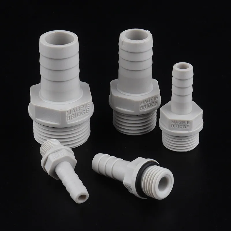 

2pcs/lot 1/2" 3/4" Male Thread To 8-25mm POM Pagoda Connector Soft Pipe Joint Plastic Tech Hose Connector With Washer