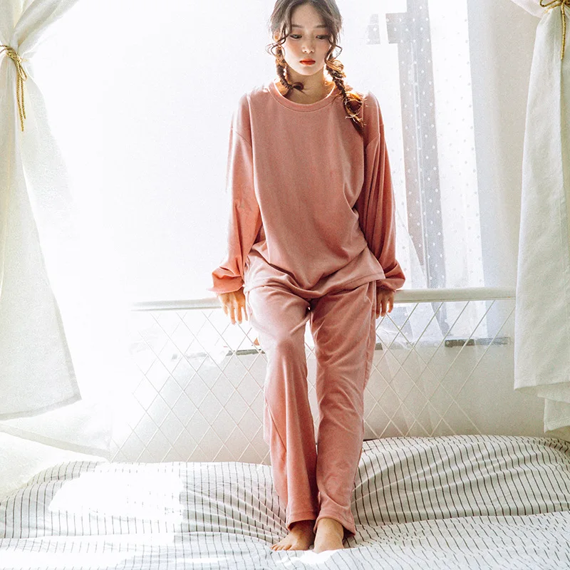 

Autumn Winter Super Soft Couple Men Women Large Size Loose Comfortable Home Service Suit Thickened Simple Natural Pure Color