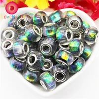 10pcslot new tinfoil color resin acrylic murano big hole round spacer beads fit for european snake chain pandora charm bracelet