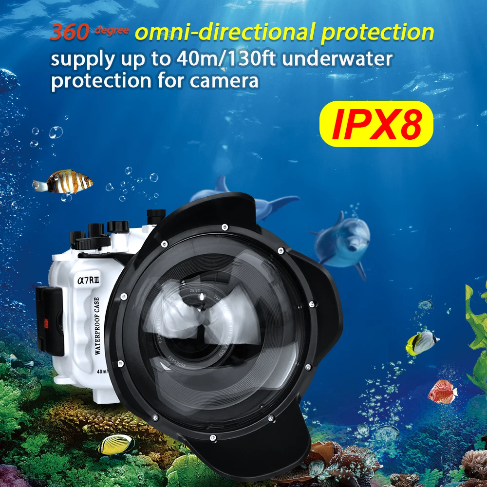 للبيع Seafrogs IPX8 40 متر كاميرا مقاومة للماء الإسكان الغوص حالة لسوني A7RIII 28-70 مللي متر 90 مللي متر 16-35 مللي متر