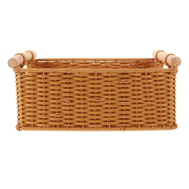 

1pc Delicate Durable Practical Exquisite Fashionable Wooden Handle Basket for Home Office