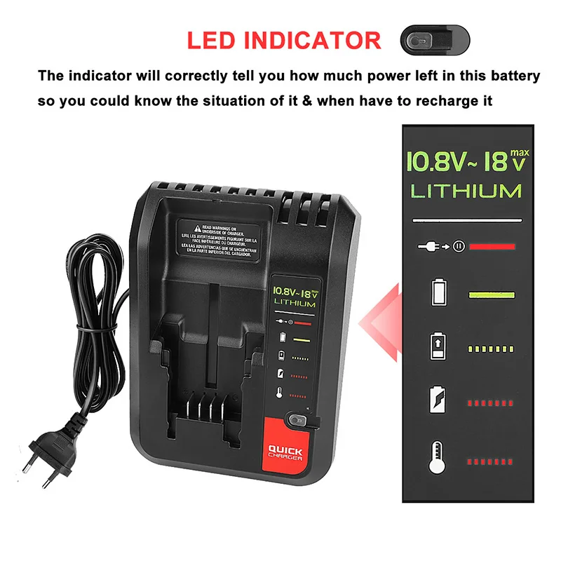 

PCC692L Li-ion Battery Charger For Black Decker Porter Cable Stanley 10.8V 14.4V 18V PCC690L L2AFC FMC690L FMC688L 686L Freeship