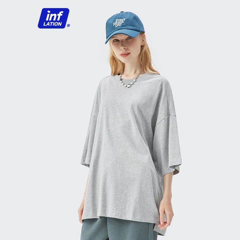 INFLATION Summer Short Sleeve Tees Unisex Casual Plain T-shirts 100% Cotton Oversized Tees Men Fashion Hip Hop T-Shirts 0057S21