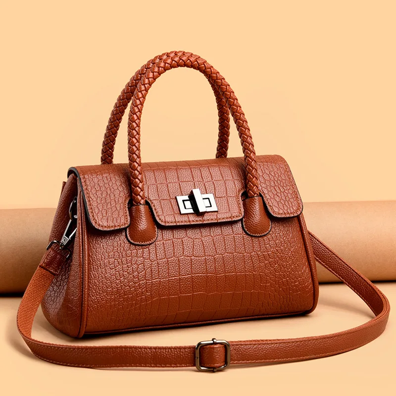 

Korean Style Fashion Crossbody Bags For Women Solid Color Crocodile Pattern Lock Single Strap Shoulder Bag Lady Casual Handbags