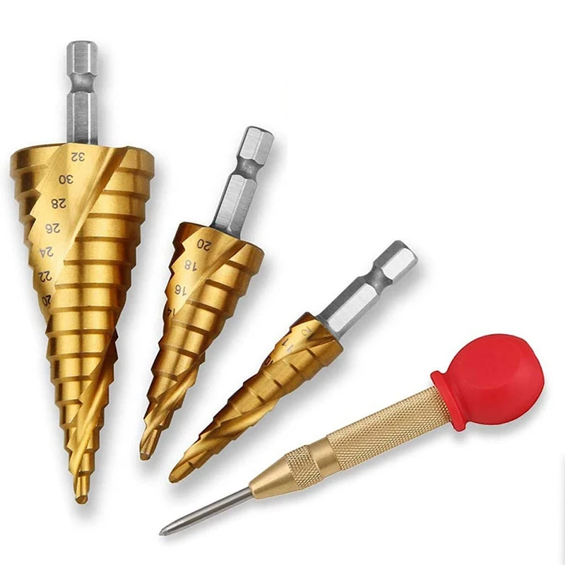 4 шт. набор спиральных ступенчатых сверл для быстрорежущей стали резец отверстий