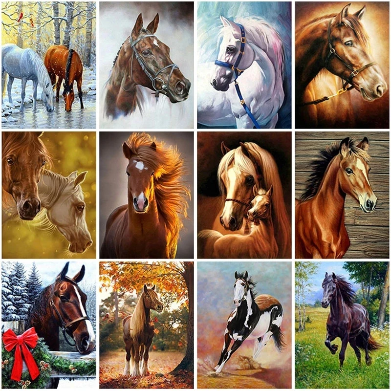 

5D Diamond Painting Cross Stitch Full Round Drill Anmial Diamond Embroidery Horse Running Diamond Mosaic Rhinestones Home Decor