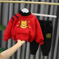 baby boy clothes winter plus velvet thick two piece childrens warm cartoon bear hooded sweater baby girl suit homewear