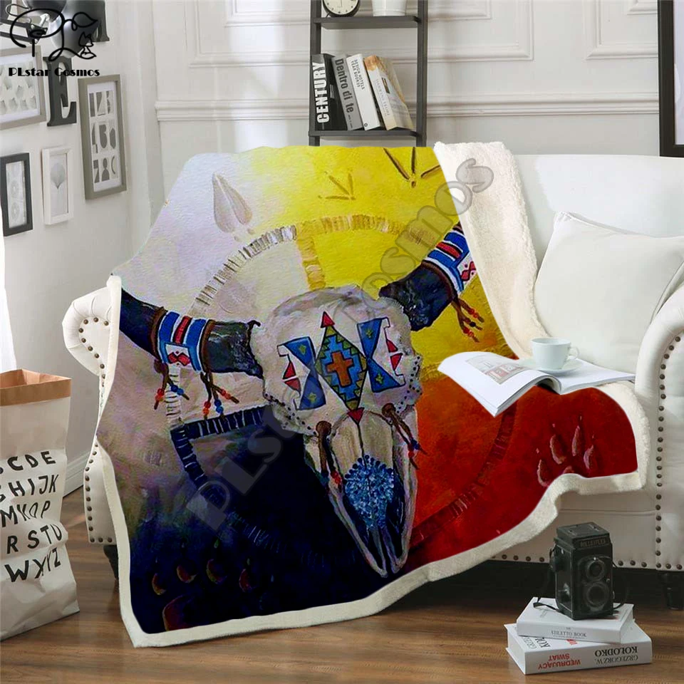 Черное Оригинальное индийское одеяло с черепом Лакота солдатиком буйвола 3D