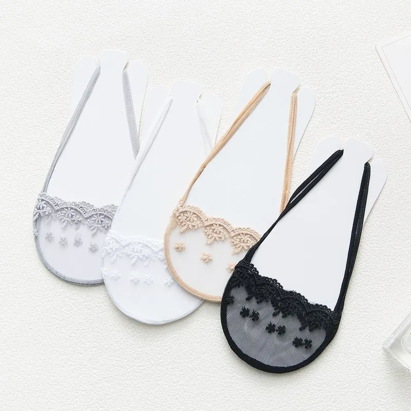 Летние кружевные носки-Башмачки из силикагеля для женщин и девочек Нескользящие