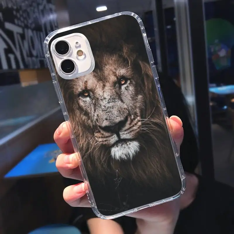 

Horror lion King of the forest Phone Case Transparent for iPhone 6 7 8 11 12 s mini pro X XS XR MAX Plus