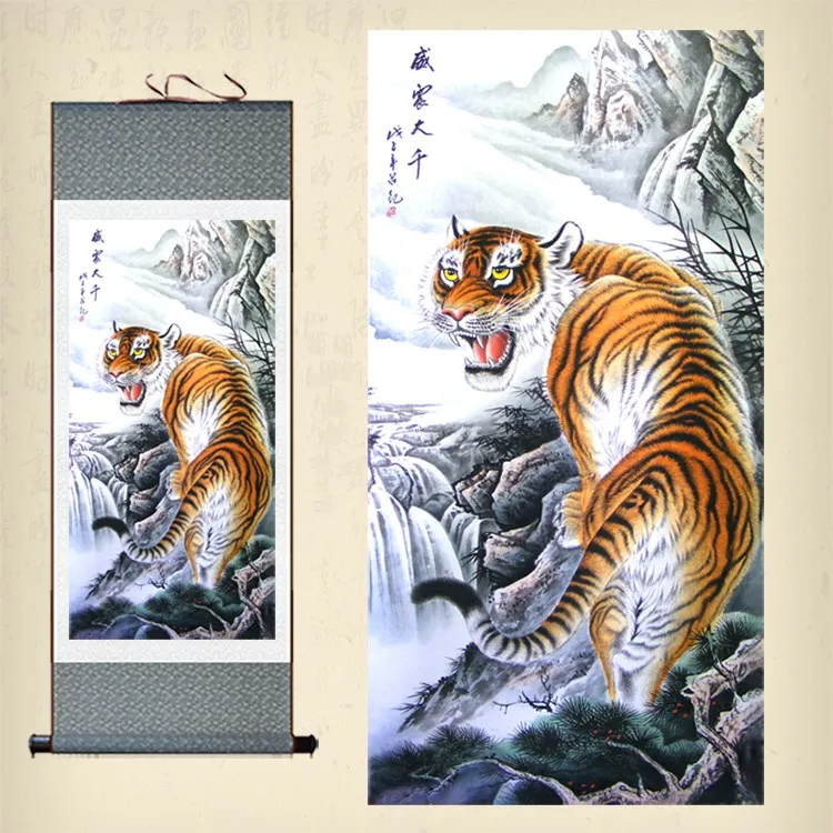 

Tiger silk scroll hanging painting, Keep away evil spirits, Fengshui painting 3