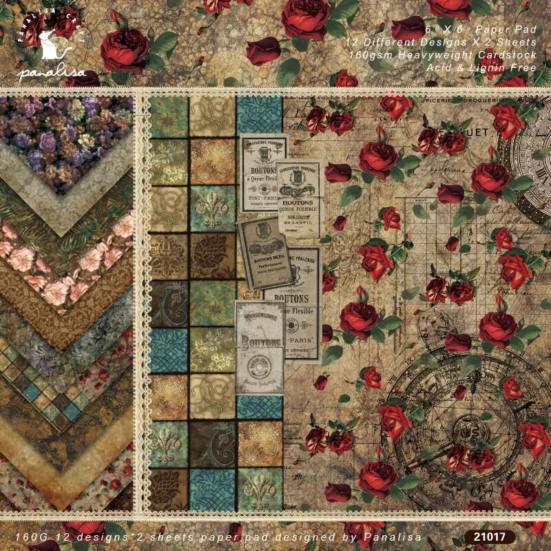 

Retro background Scrapbooking paper pack of 24 sheets handmade craft paper craft Background pad 0932