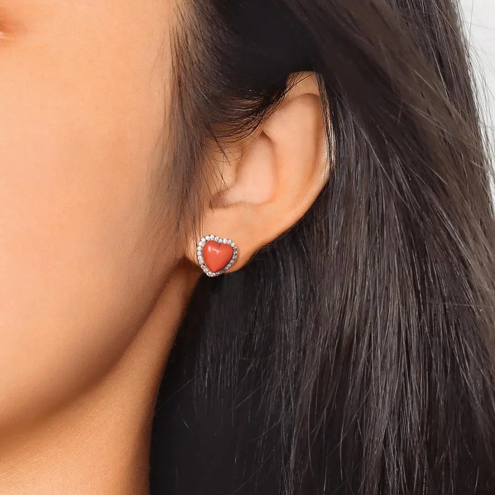 

INALIS Earrings For Women Natural Stone Pretty Heart Copper Stud Earring Inlaid Cubic Zircon Fashion Jewelry 10 Colors Hot Sale