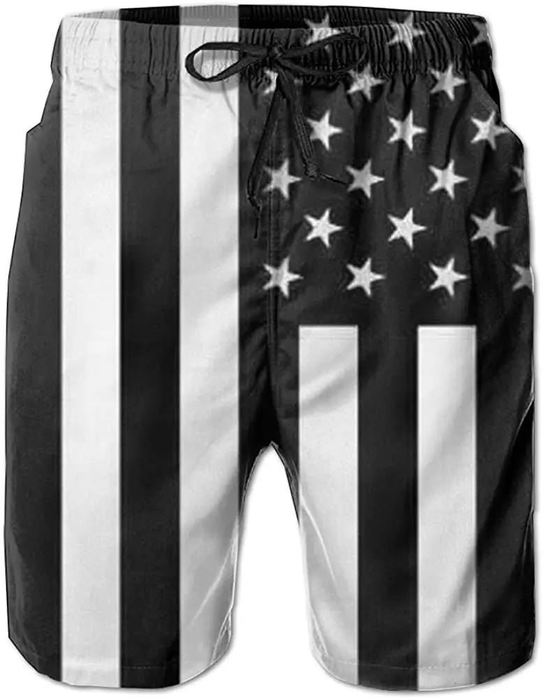 

Мужские быстросохнущие пляжные шорты с американским флагом черного цвета