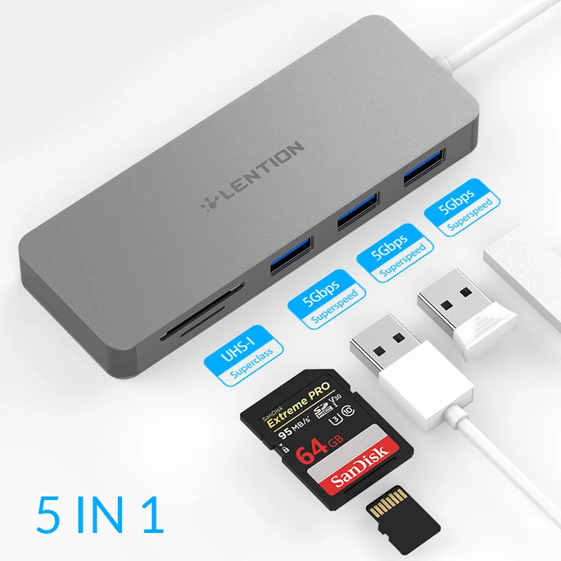 Lention usb-хаб для мульти USB 3,0 HDMI адаптер док-станция для MacBook Pro 13,3 аксессуары USB-C type C 3,1 сплиттер 11 портов USB C концентратор - Цвет: 5 in 1