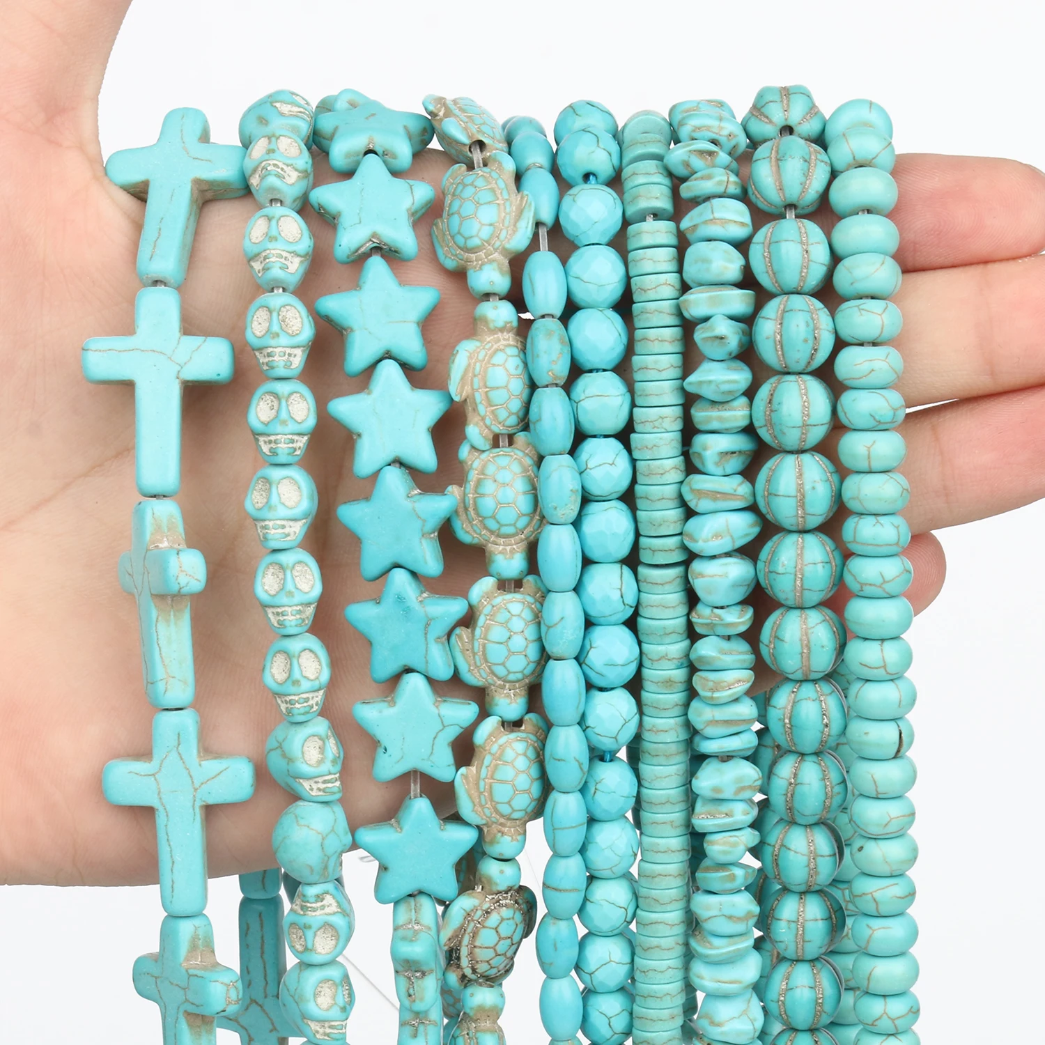 

Cross Heart Pumpkin Turtle Star Shape Round Natural Stone Green Turquoises Loose Spacer Beads for Jewelry Making DIY Bracelet