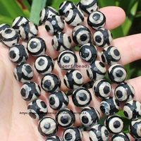 natural faceted black 3eyes dzi agate 8 12mm round space beads for diy necklace bracelet jewelry making