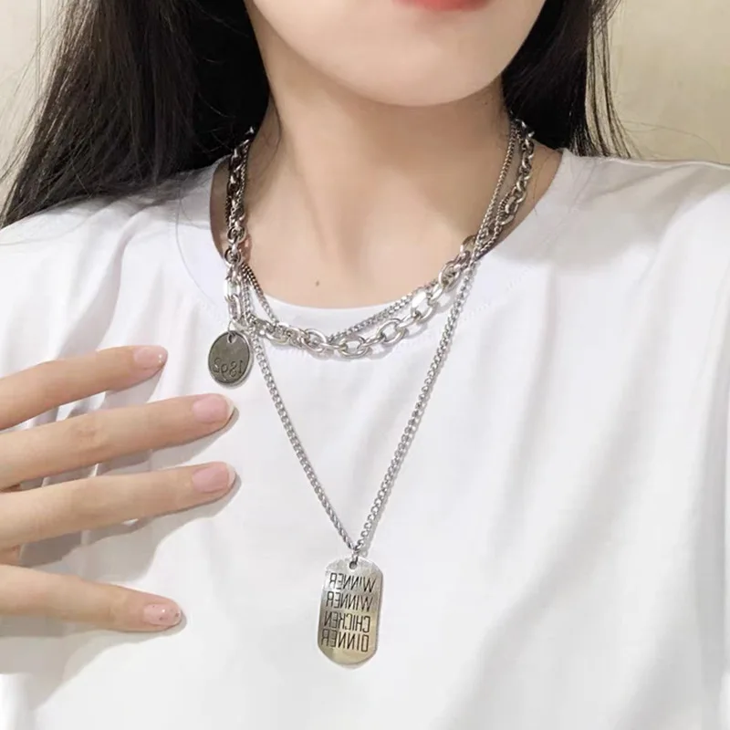 

Цепочка для свитера в стиле хип-хоп, нишевое Брендовое многослойное ожерелье в круглой и квадратной оправе с заказом