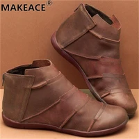2021 new fashion womens shoes large size womens flats fall leather feet bare boots round toe comfortable roman shoes