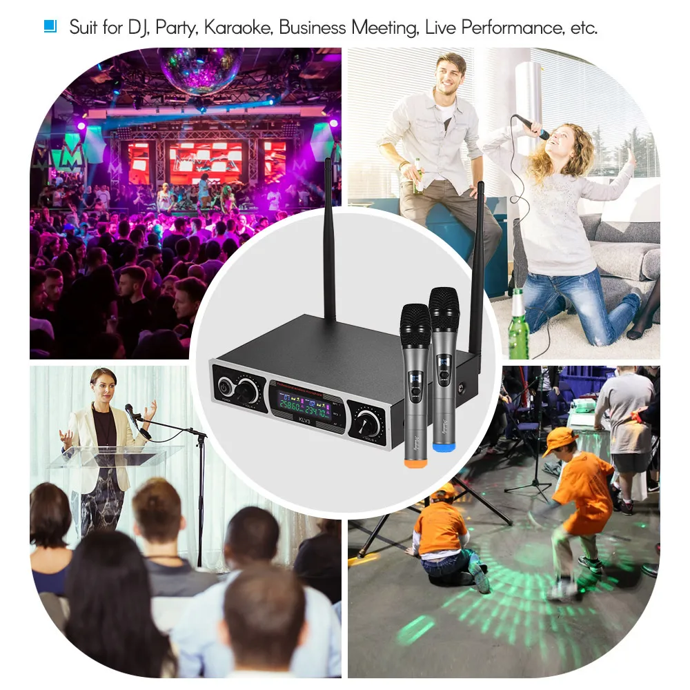 Набор беспроводных микрофонов Muslady KLV3 VHF с 1 приемником 2 портативных микрофона