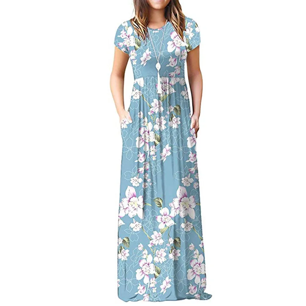 Женское платье с коротким рукавом и принтом Boho повседневное длинное винтажное