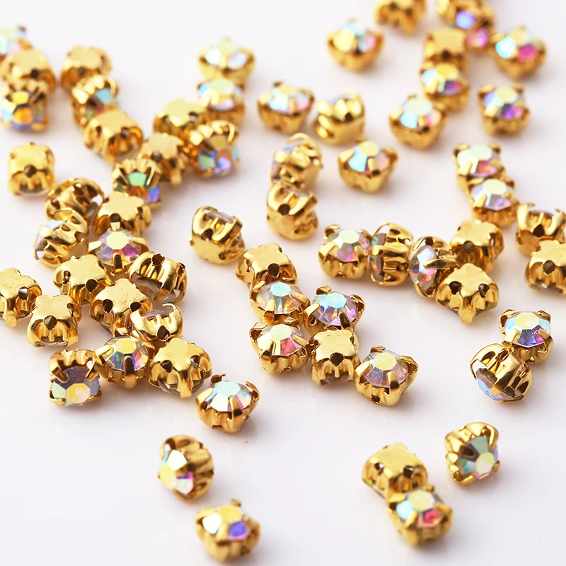 Gold Crystal AB Продаем при потере, высокое качество, 3-10 мм, серебристые коготь, пришитые стразы, прозрачный кристалл, цвет, серебряная основа, камень для пришивания, сделай сам, украшение - Цвет: Gold Crystal AB