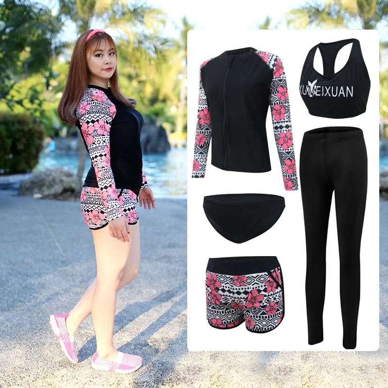 Женский купальник с длинным рукавом комплект бикини защитой от УФ-лучей 5