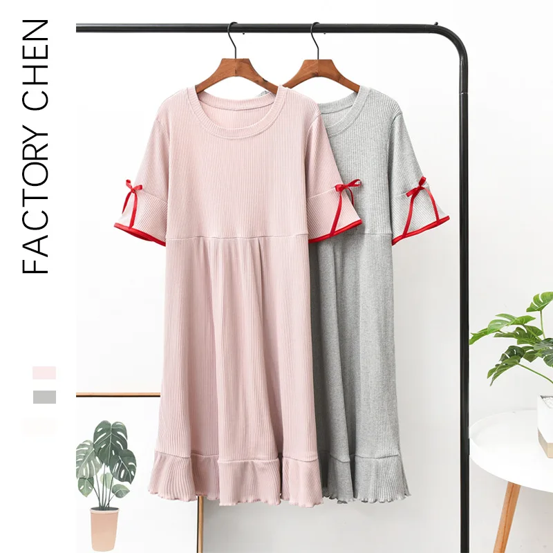 

Женская летняя ночная рубашка с коротким рукавом, Женская милая хлопковая одежда для сна в Корейском стиле на весну и осень, домашняя одежда...