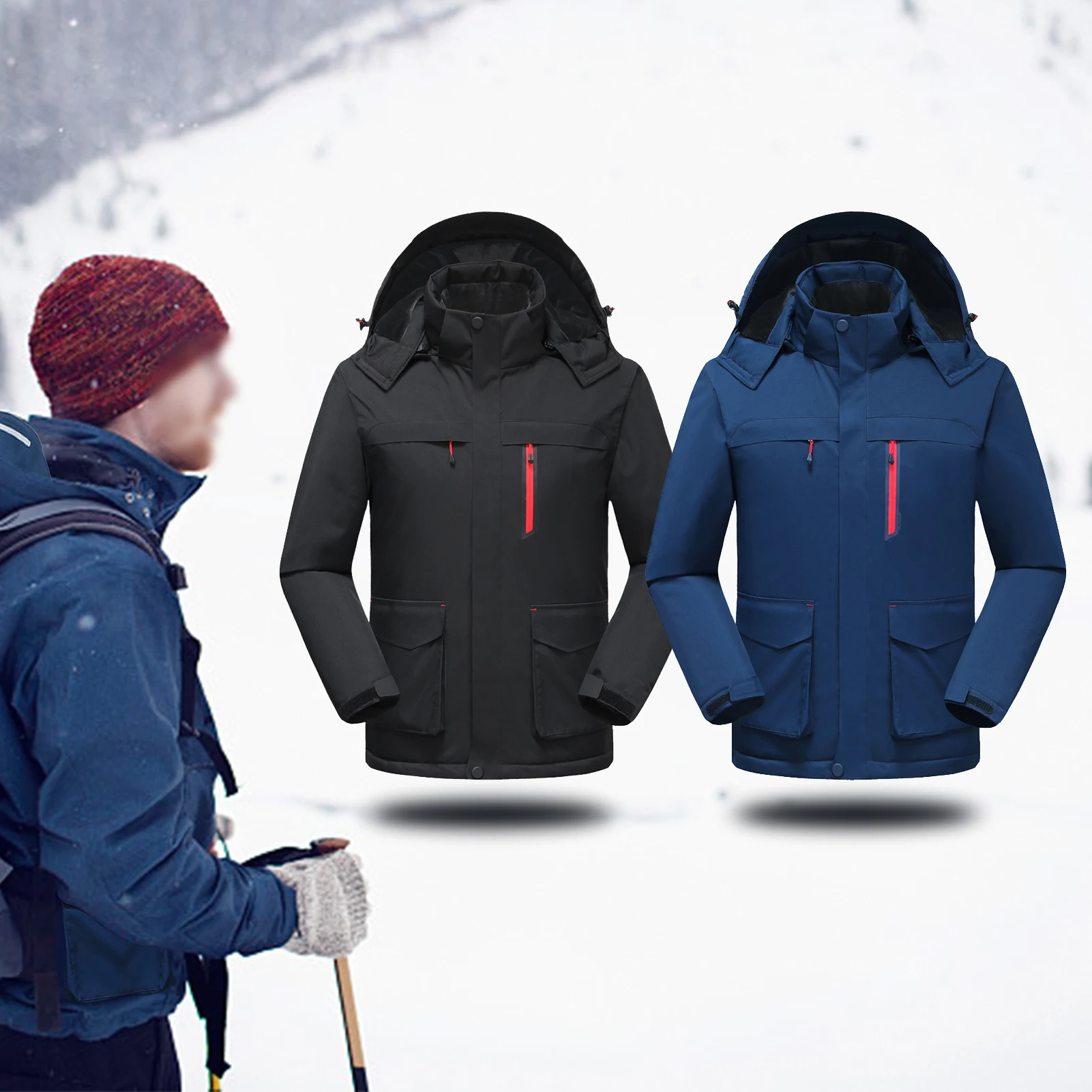 

Men Heated Jacket with Detachable Hood Cold Weather Sports Equipment Winter Warm Heating Jacket Coat Clothing