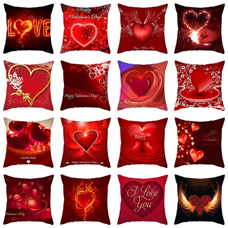 

Fuwatacch Red Pattern Pillow Cover Heart Shape Love Cushion Cover Printed Throw Pillowcase for Home Sofa Decorative Pillow 45x45