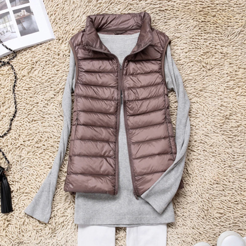 

Autumn White Duck Down Women's Short Vest Jacket Sleeveless Portable Office Lady Women Vests Coat 2020 Spring Waistcoat Female
