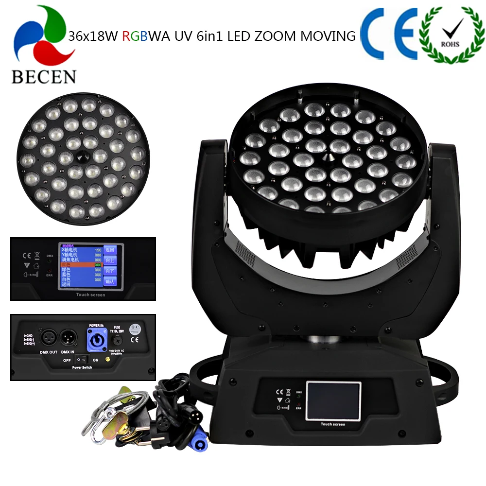 4pcs Stage Lights Flight Case Touch Screen 36x18W UV 6in1 Zoom Led Beam Wash Moving Head Light Power Tax Paid |