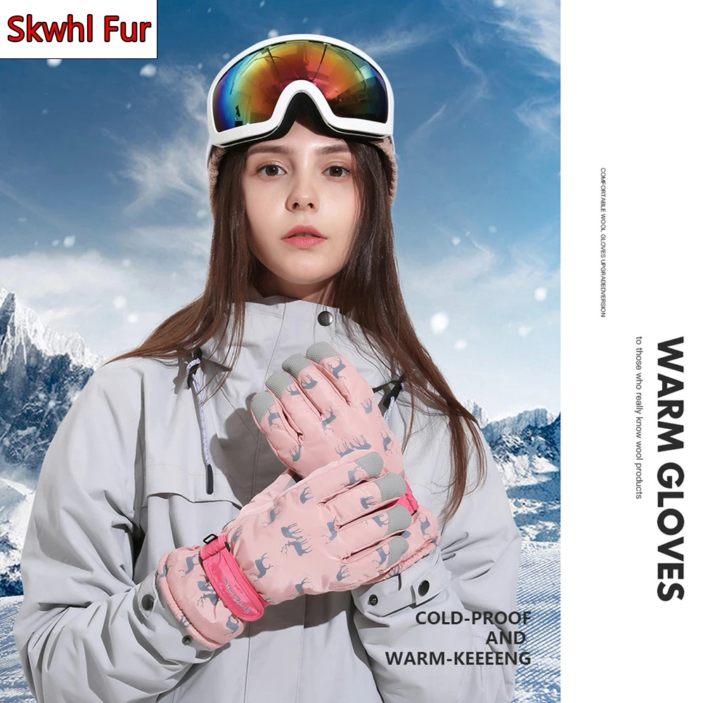 Женские перчатки 100% водонепроницаемые зимние теплые ветрозащитные лыжные для