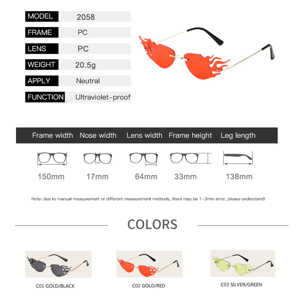 

Fashion Fire Wave Flame Sunglasses Women Men Rimless Cat Eye Sun Glasses 2020 Luxury Brand Trending Eyewear Trending Sunglass