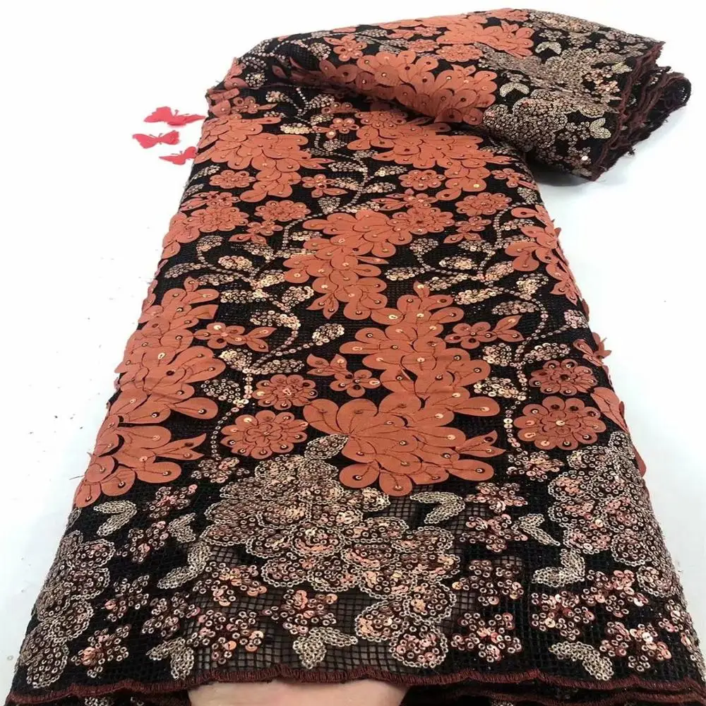 Latest African Lace Fabric 2020 High Quality French Net With 3d Sequins Nigerian Fabrics For Wedding Dress 5 Yards | Дом и сад