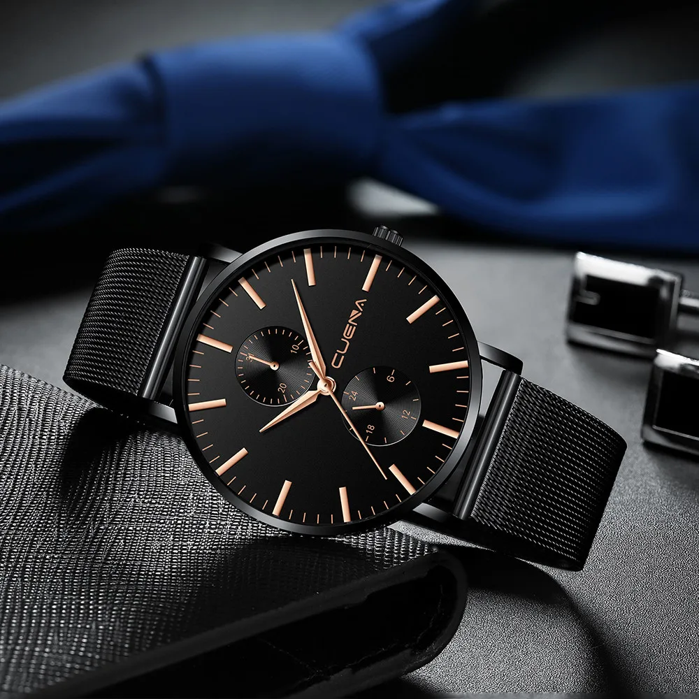 

Relogio masculino watches men Fashion Sport Stainless Steel Case Leather Band watch Quartz Business Wristwatch reloj hombre QC