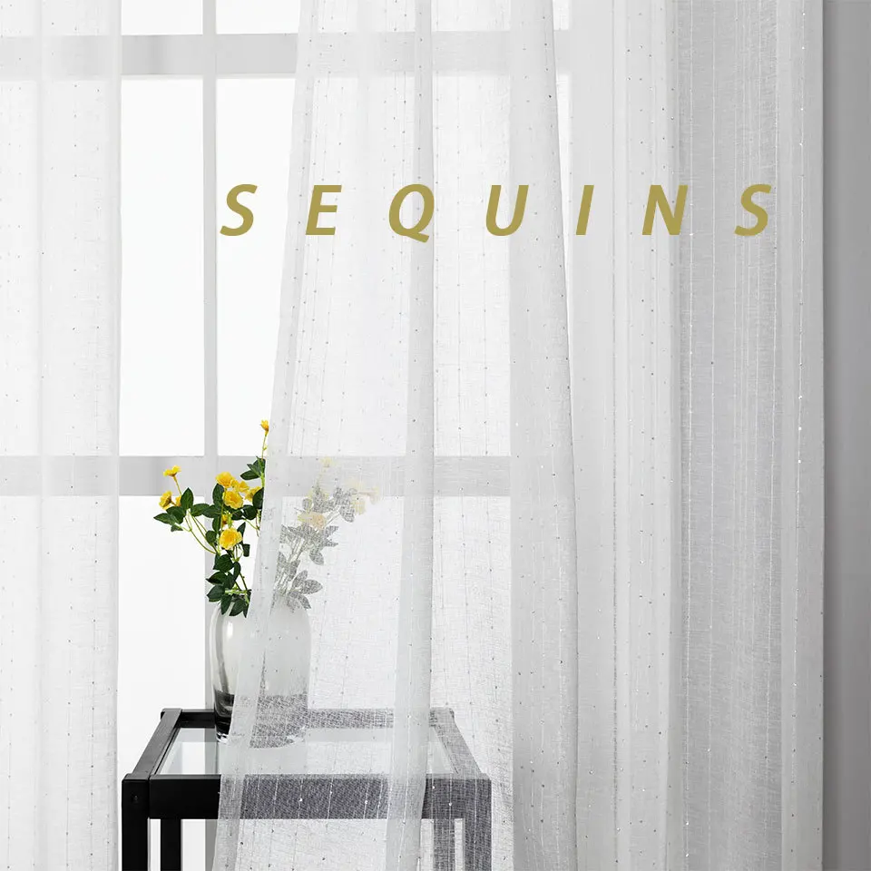 

Modern White Sequin Tulle Sheer Curtain for Bedroom Living room Shiny Window Cortina Custom Size Voile Curtain Panel Drapes