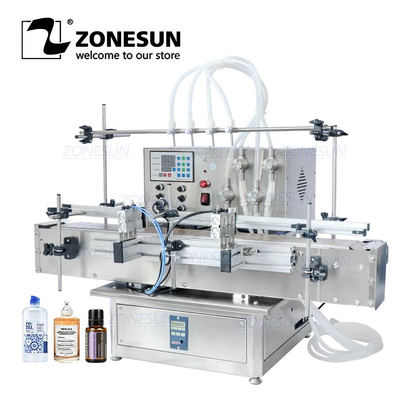 

ZONESUN ZS-DTMP4Y Automatic 4 Heads Liquid Filling Machines Water Filler Essential Oil Juice Magnetic Pump Bottle Filler