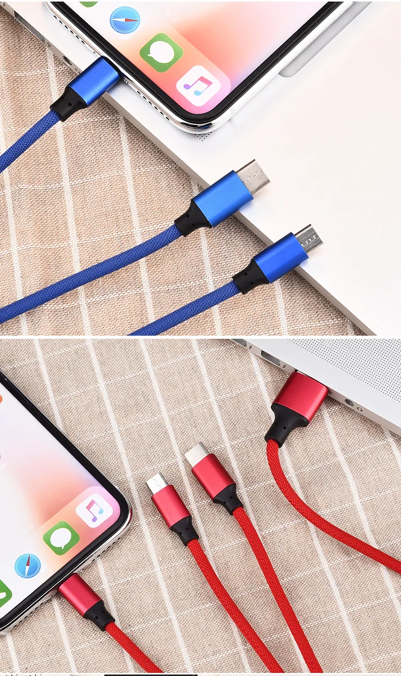 3 в 1 быстрый Micro usb type C кабель для передачи данных для samsung Galaxy Универсальный телефон 3A освещение зарядки Кабели для IPhone X 8 HuaWei LG
