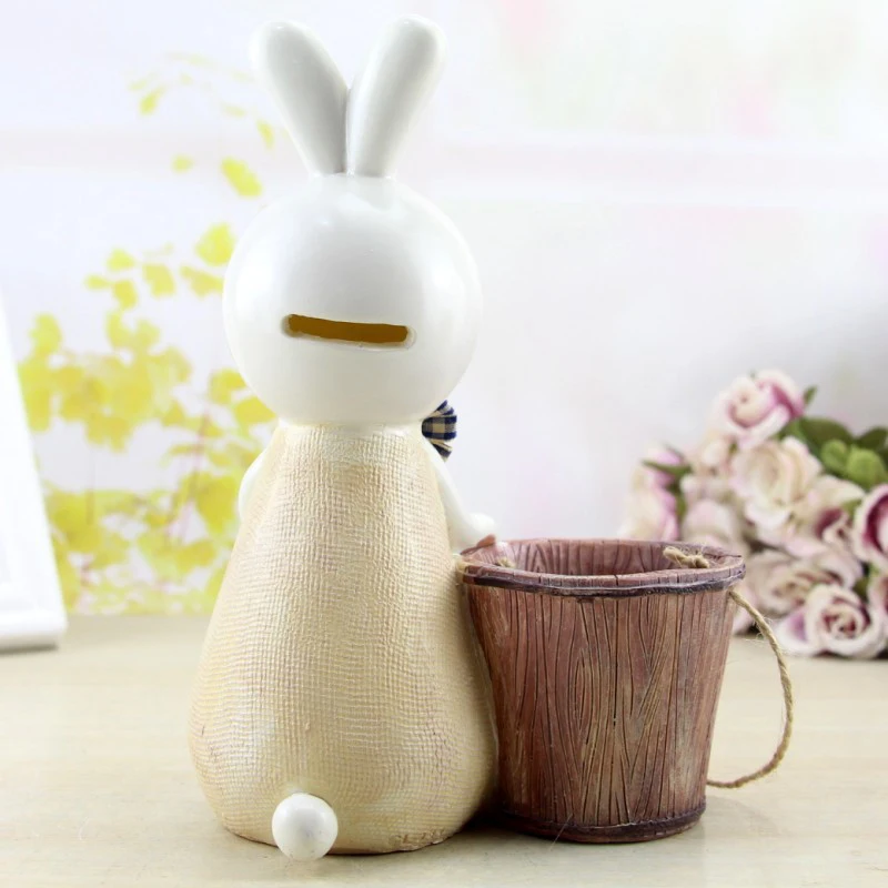 

Pastoral Rabbit Cartoon Resin Craft Ornaments Cartoon Rabbit Creatives Gift Pen Holders Piggy Bank Desk Organizer Pen Holder