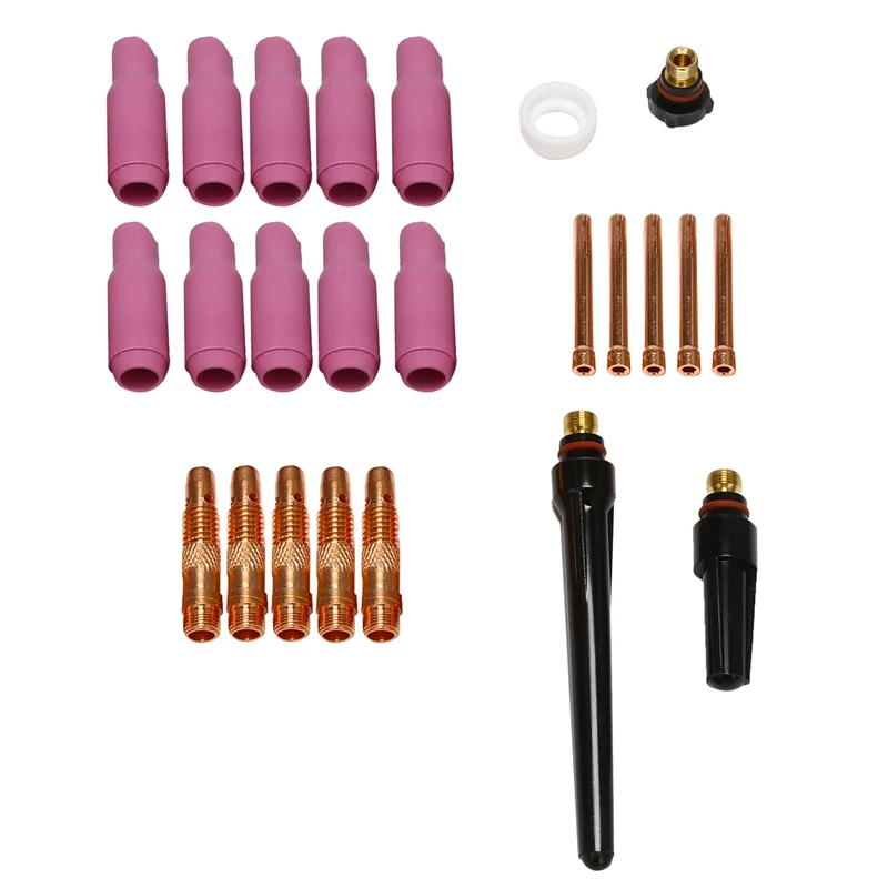 

24Pcs TIG Welding Torch Inside Outside Angle Gas Lens for WP17 WP18 WP26 TIG Back Cap Collet Bodies Spares Kit