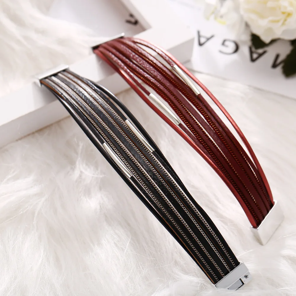 

Men's Women's Multi-layered Leather Bracelet and Bracelet 2019 Fashion Rock Vintage Personality Wide Bracelet Jewelry