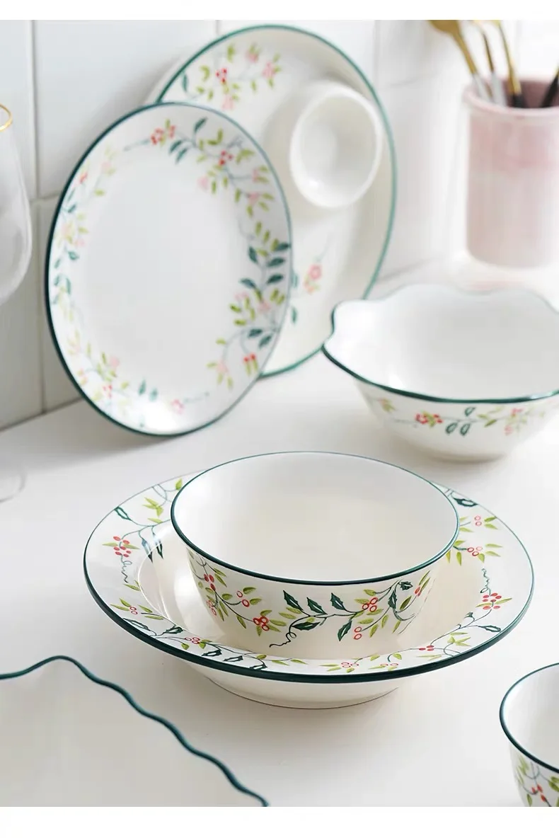 

Set Tableware Ceramic Salad Soup Rice Bowl Dessert Dish Plate Coffee Cup Saucer Mug Set Dinnerware kitchen utensils sets