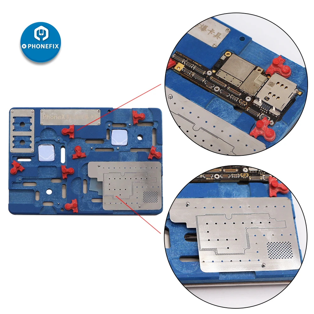 

PHONEFIX Motherboard Soldering Platform for iPhone X Logic Board Reballing Repair Fixture BGA Reballing Stencil CPU Protector
