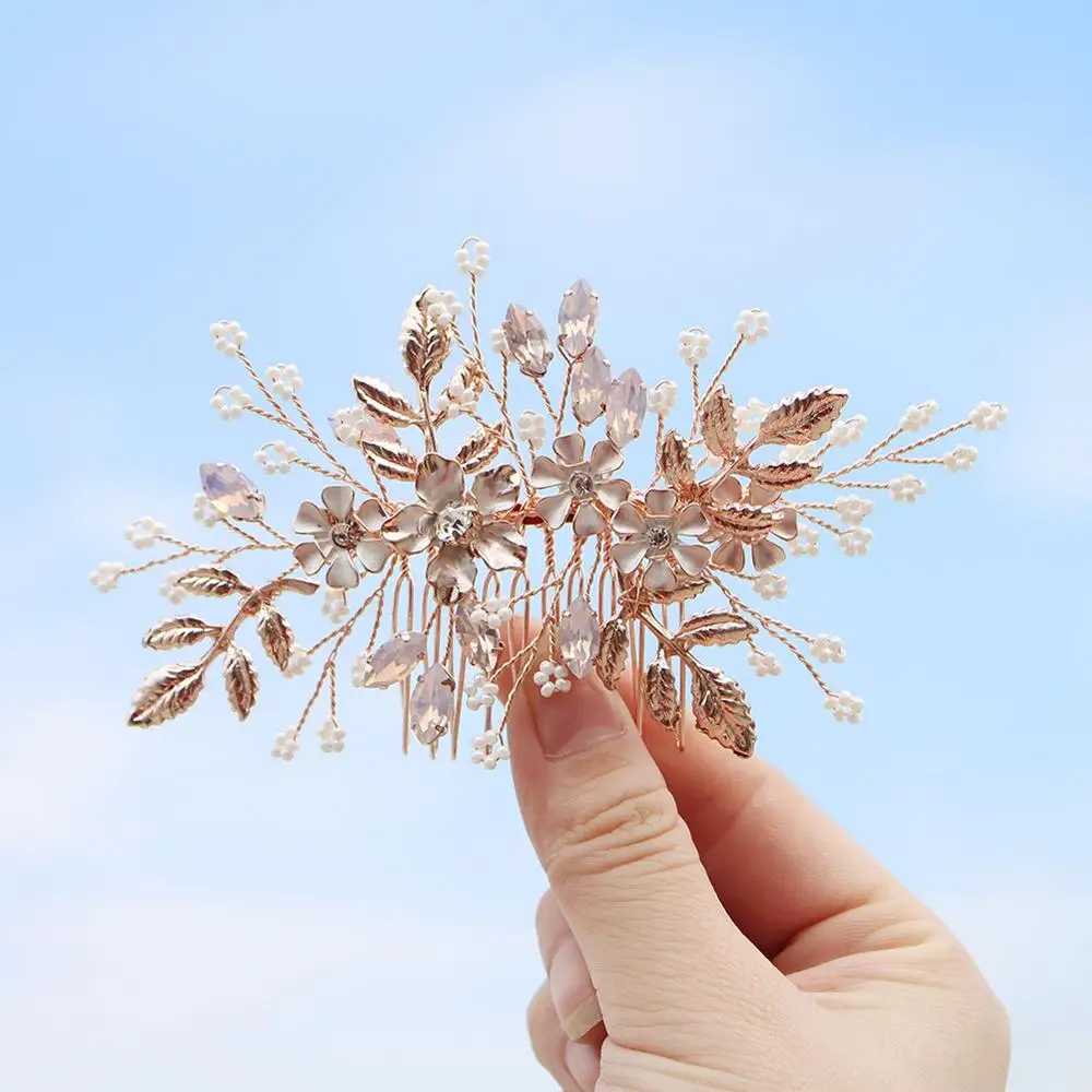 Rhinestone Flower Leaf Bridal Hair Comb for Girls Crystal Ornaments Jewelry Wedding Accessories | Свадьбы и торжества