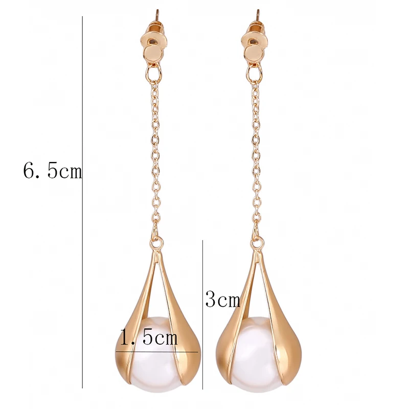 

2021 New Arrival Metal Trendy Water Drop Women Dangle Earrings Long Tassel Earrings French Elegant Pearl Earrings Female Jewelry